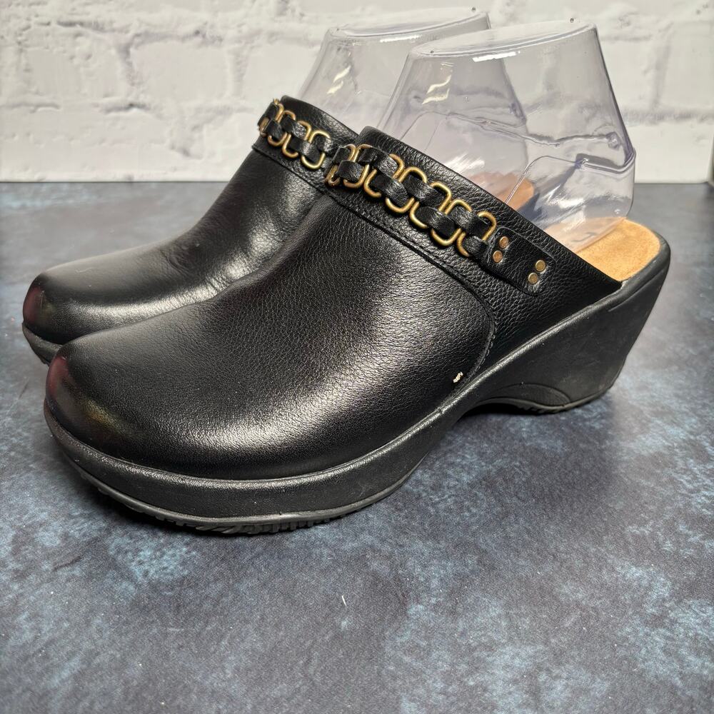 Halsa Chloe Women's 8 Black Leather Mules Clogs Casual